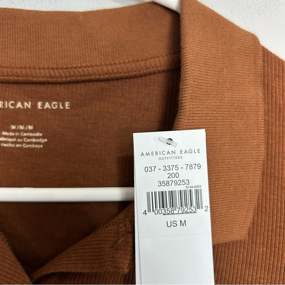 NWT American Eagle Outfitters Brown Button-Down Stretch Shirt Women’s Medium - Picture 3 of 6